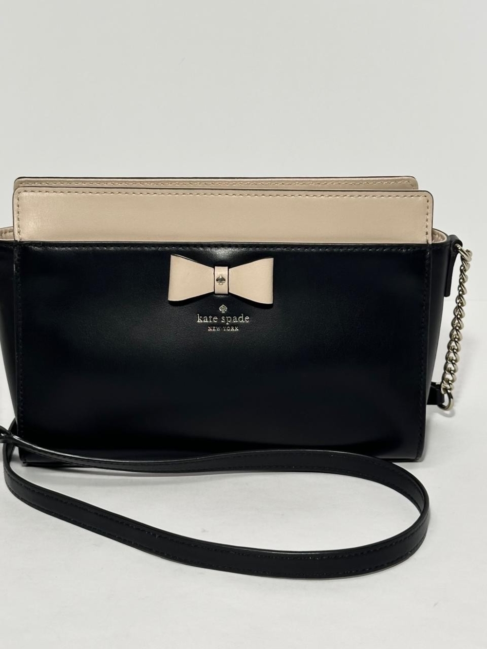 Kate Spade Sawyer Street Declan Black Leather Bow Crossbody Bag Gold Chain
